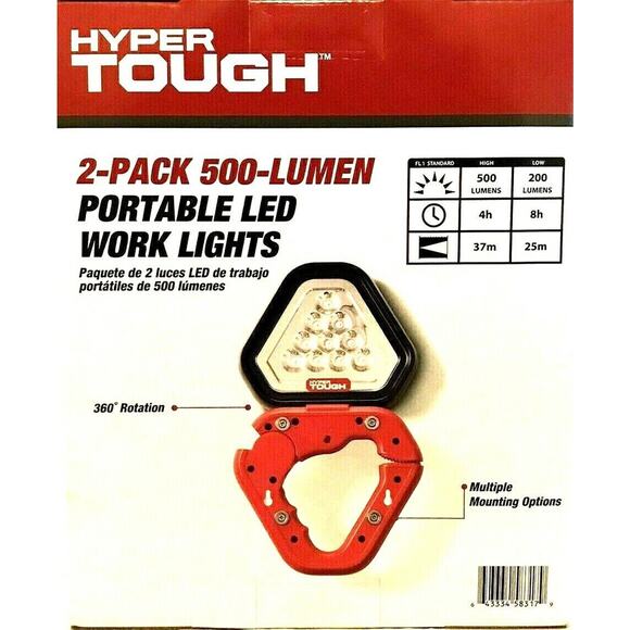 HyperTough 2-pack 500 Lumen Portable LED Work Light Model LM58317-2 Battery Op - Picture 3 of 5